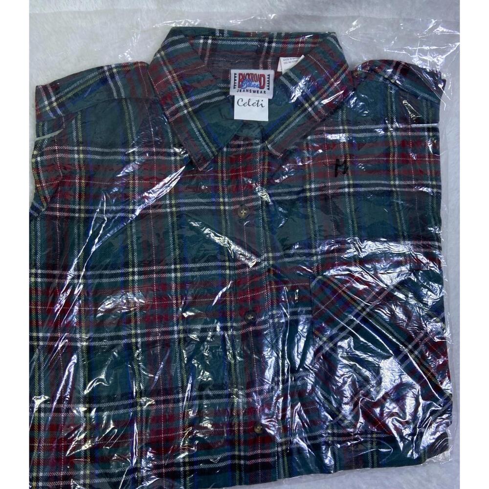 Vintage Deadstock BACKROAD BLUES Medium Flannel Button Up Shirt 90s Grunge VTG